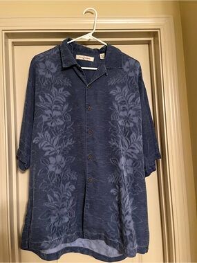Tommy Bahama Blue Floral Rayon Camp Shirt